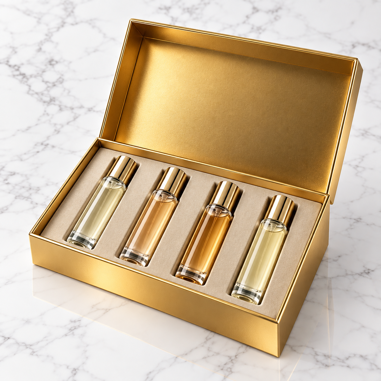 Gift Set de 4 perfumes de nicho Aromauri en caja dorada