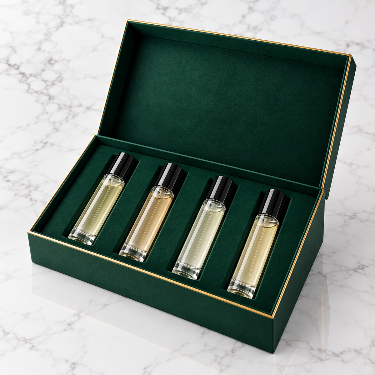 Gift Set de 4 perfumes de diseñador Aromauri en caja verde