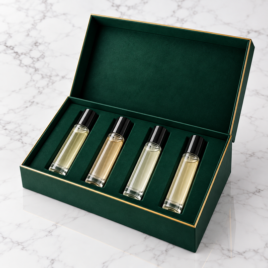 Gift Set de 4 perfumes de diseñador Aromauri en caja verde